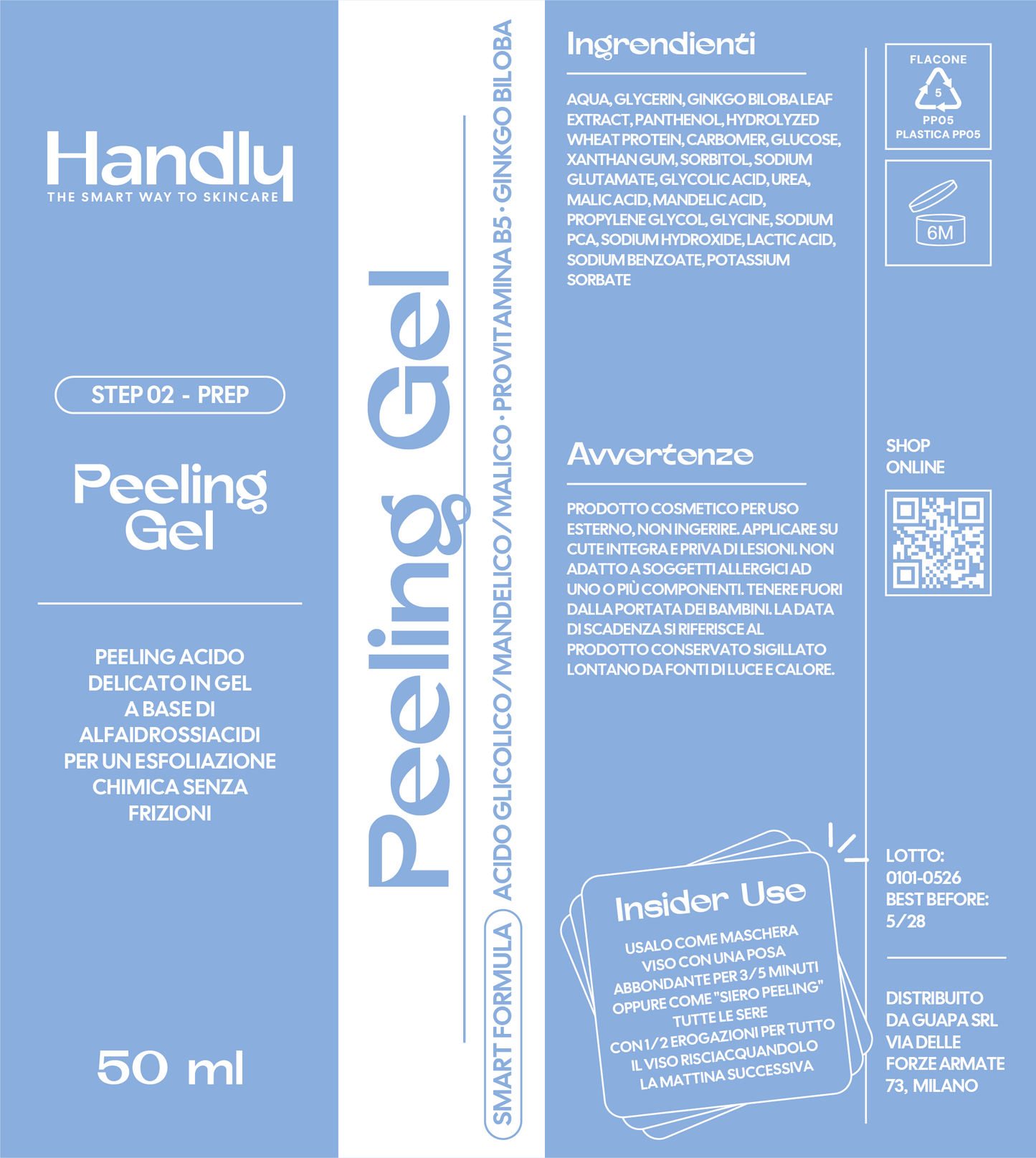 Peeling Gel Handly — peeling acido AHA glicolico mandelico 50ml — Step 02 Prep