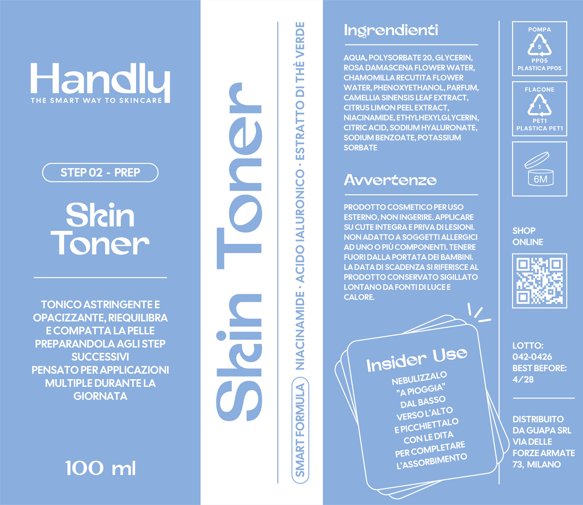 Skin Toner Handly — tonico spray niacinamide acido ialuronico 100ml — Step 02 Prep