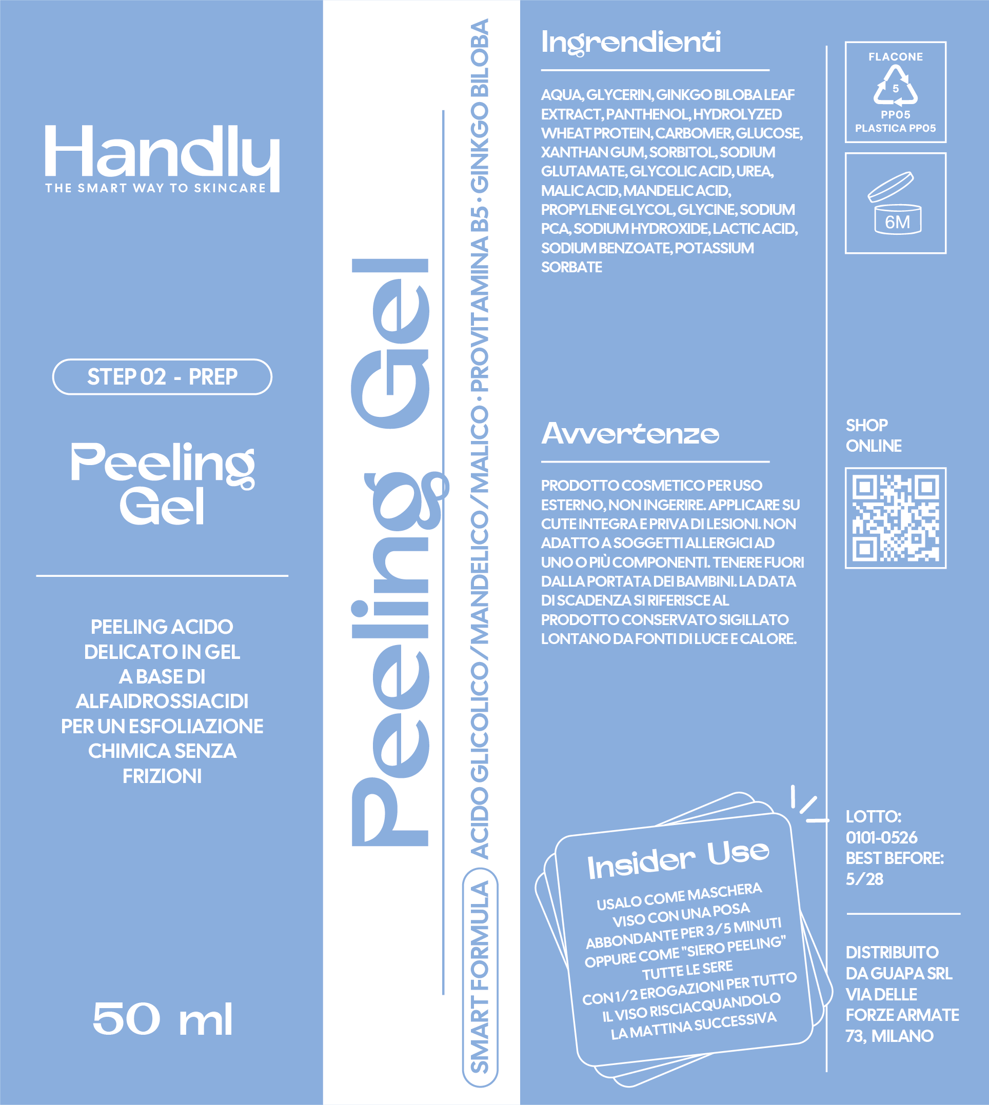 Peeling Gel Handly — peeling acido AHA glicolico mandelico 50ml — Step 02 Prep