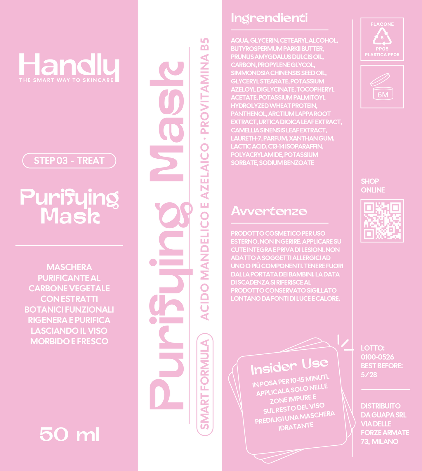 Purifying Mask Handly — maschera purificante carbone vegetale 50ml — Step 03 Treat