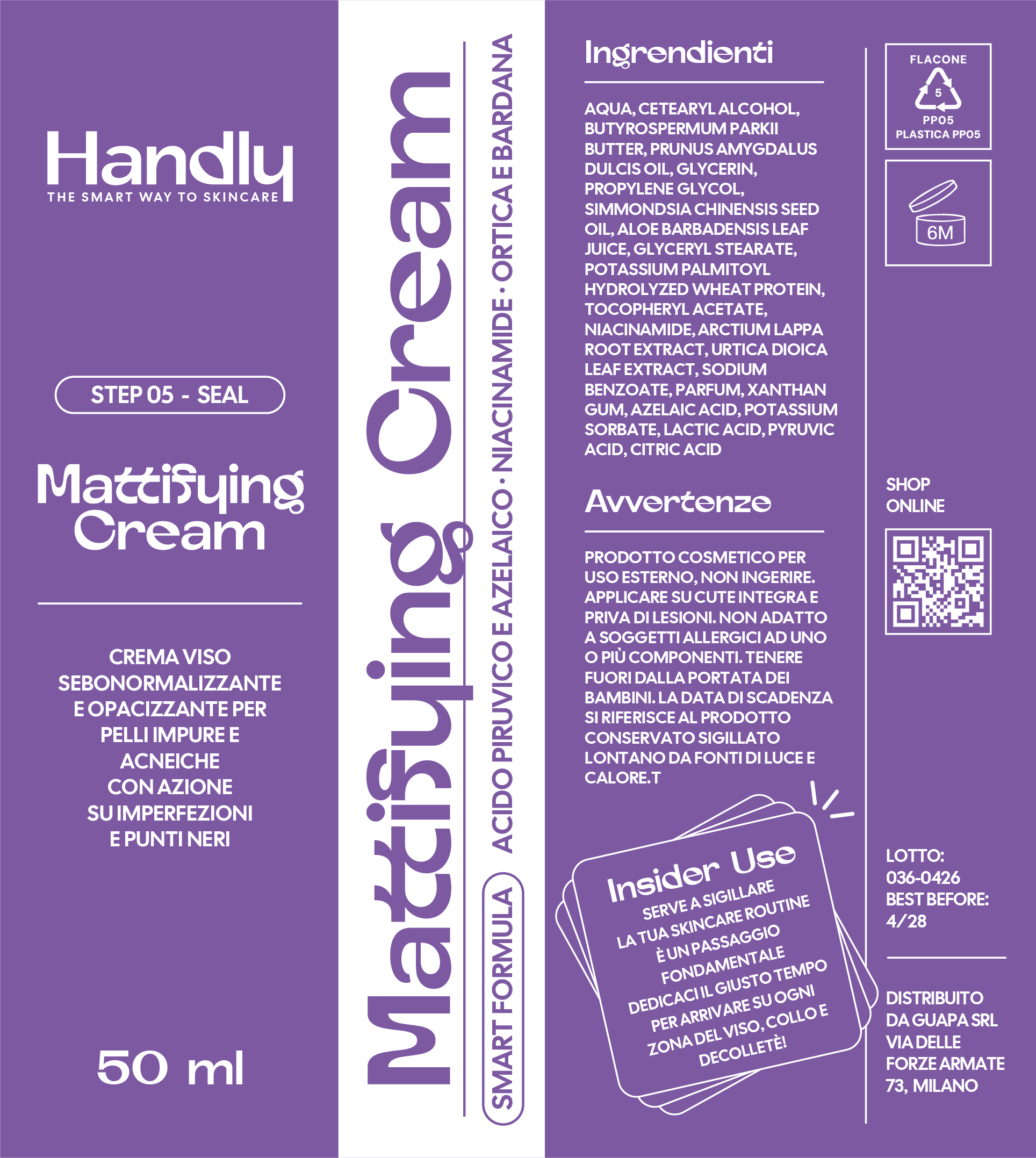 Mattifying Cream Handly — crema opacizzante pelli impure niacinamide 50ml — Step 05 Seal